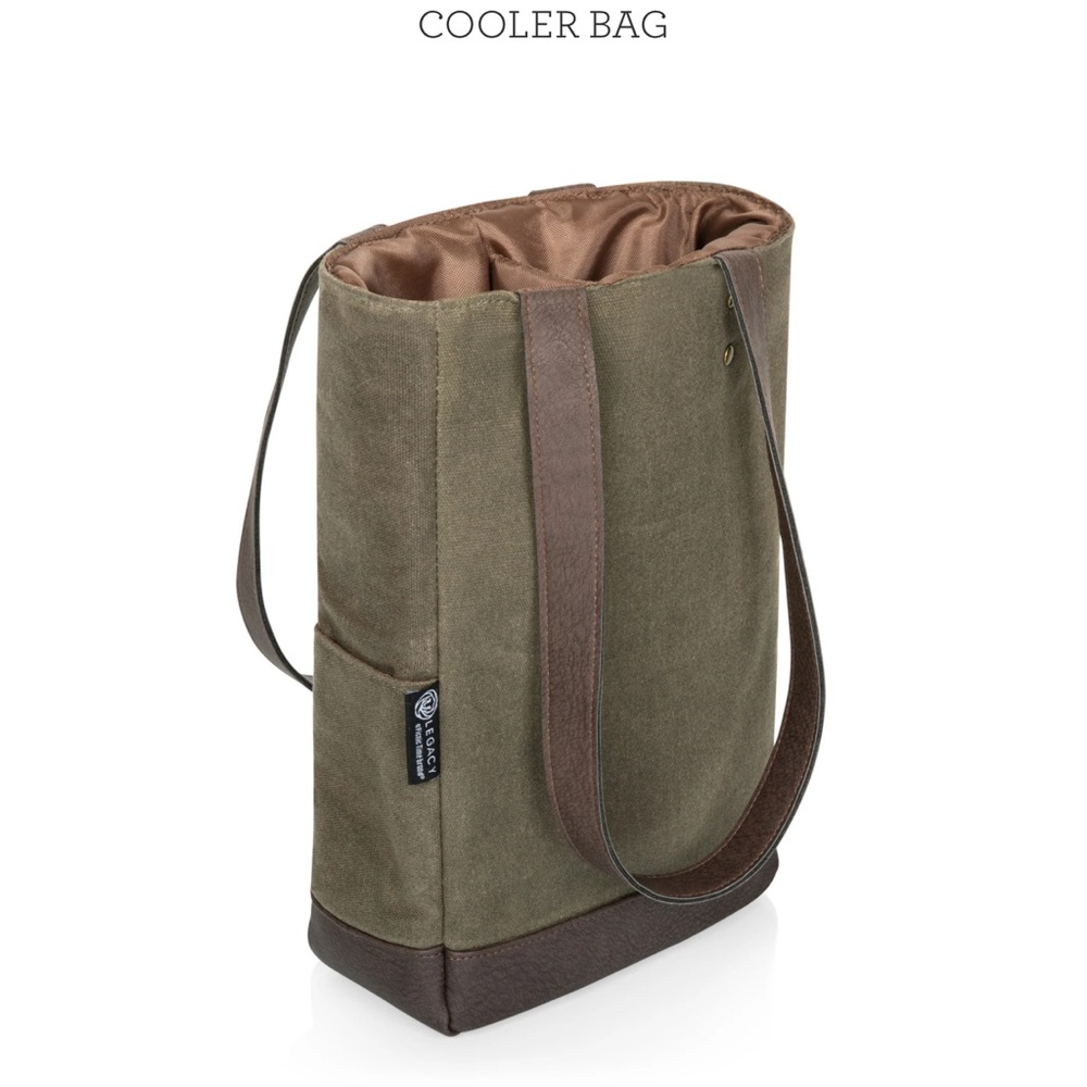 Olive Green Wine Cooler Bag with Brown Accents